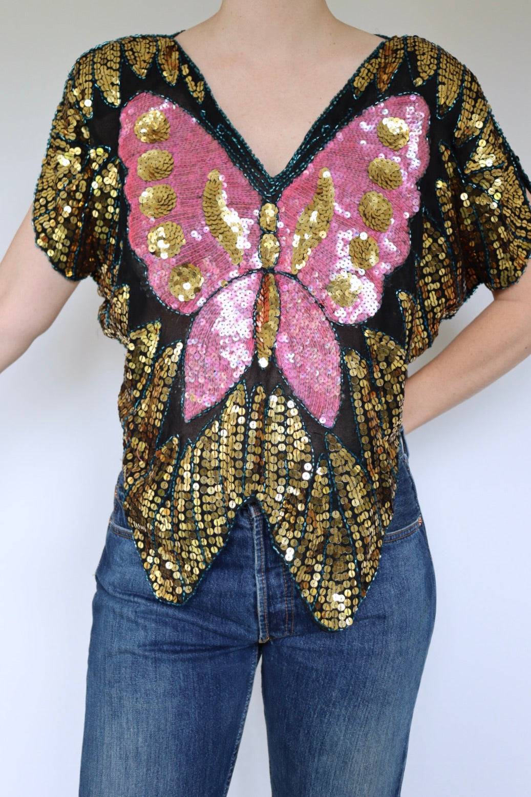 The Sequin Butterfly Pink - vintage top - S up to XL