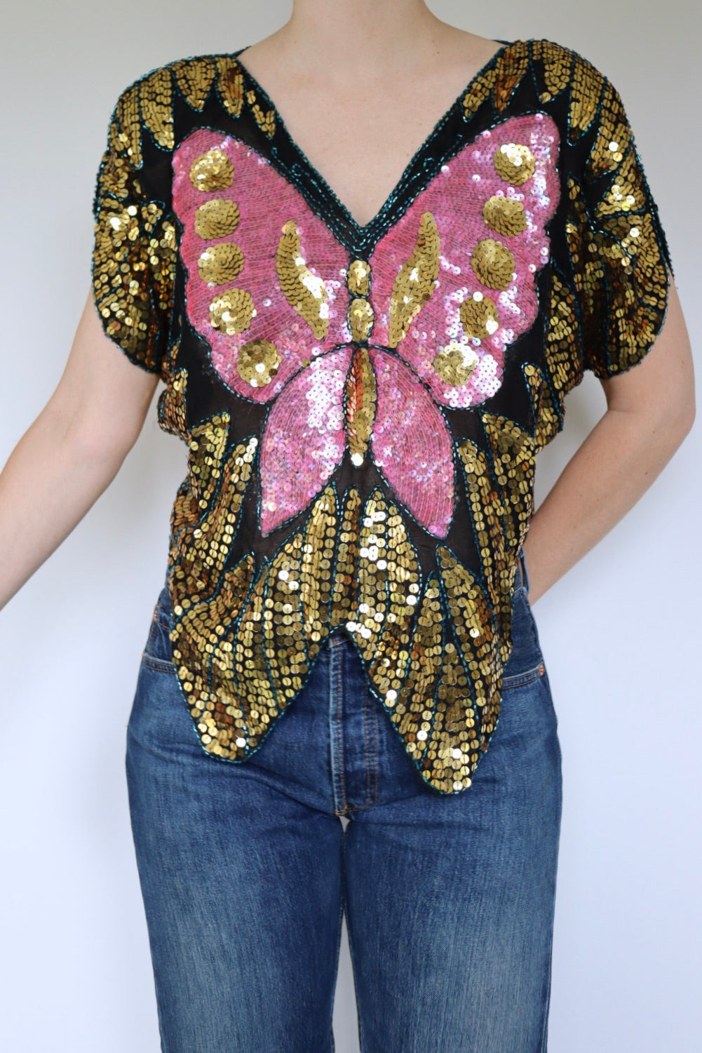 The Sequin Butterfly Pink - vintage top - S up to XL