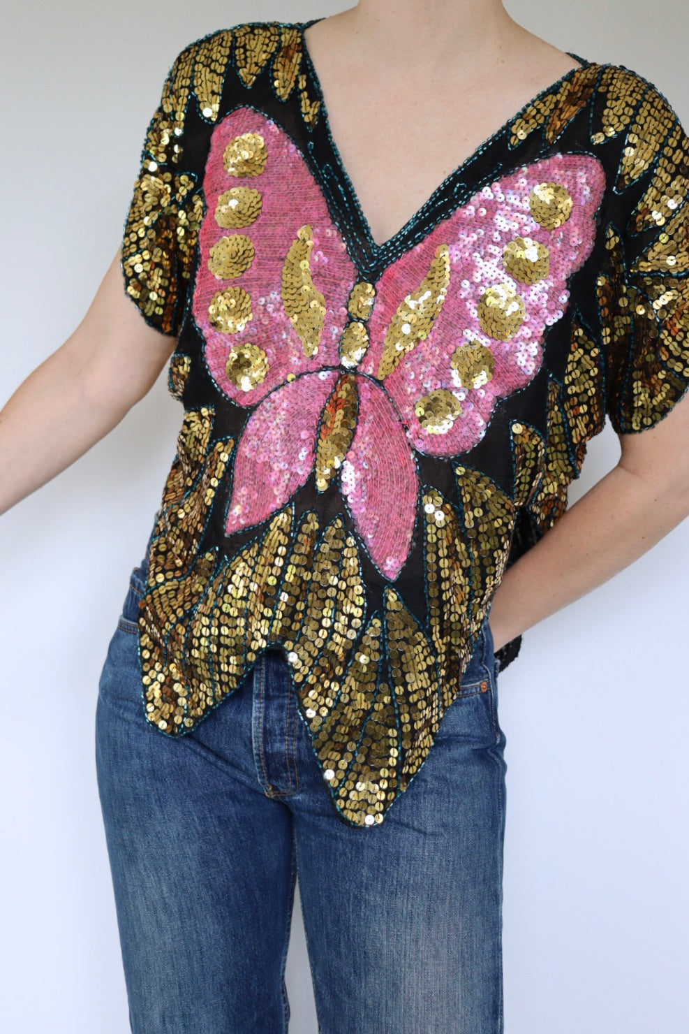 The Sequin Butterfly Pink - vintage top - S up to XL