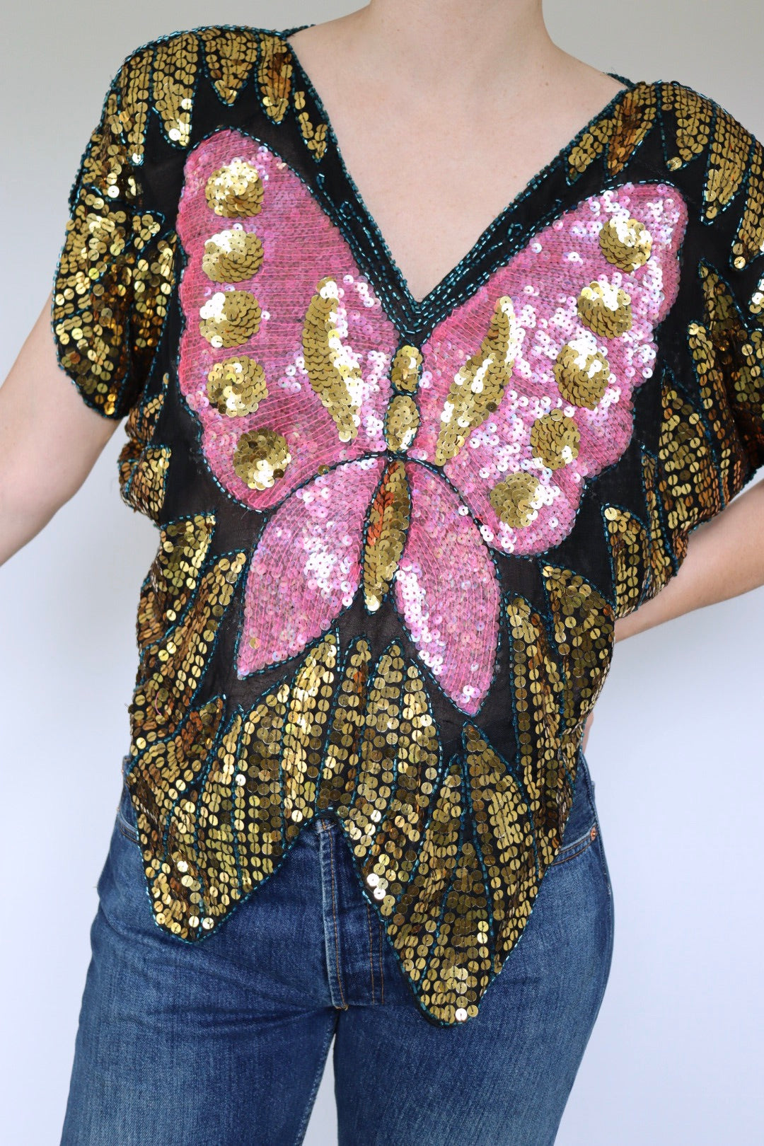 The Sequin Butterfly Pink - vintage top - S up to XL