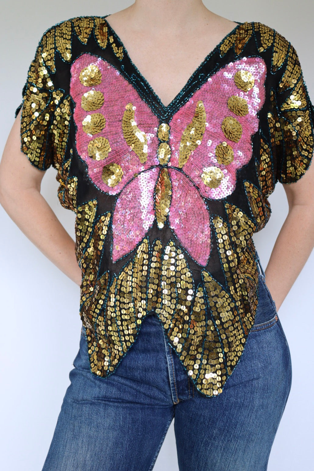 The Sequin Butterfly Pink - vintage top - S up to XL