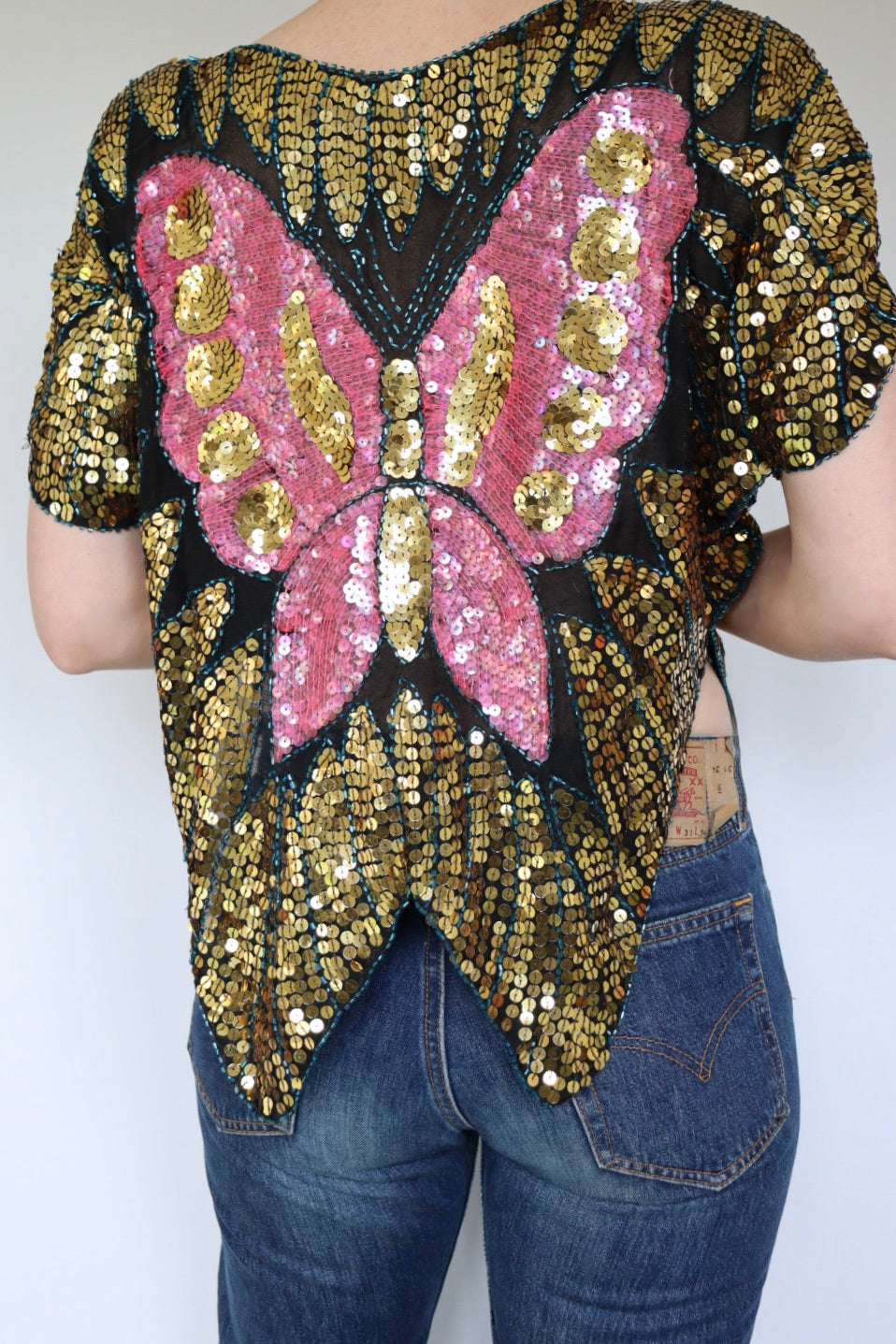 The Sequin Butterfly Pink - vintage top - S up to XL
