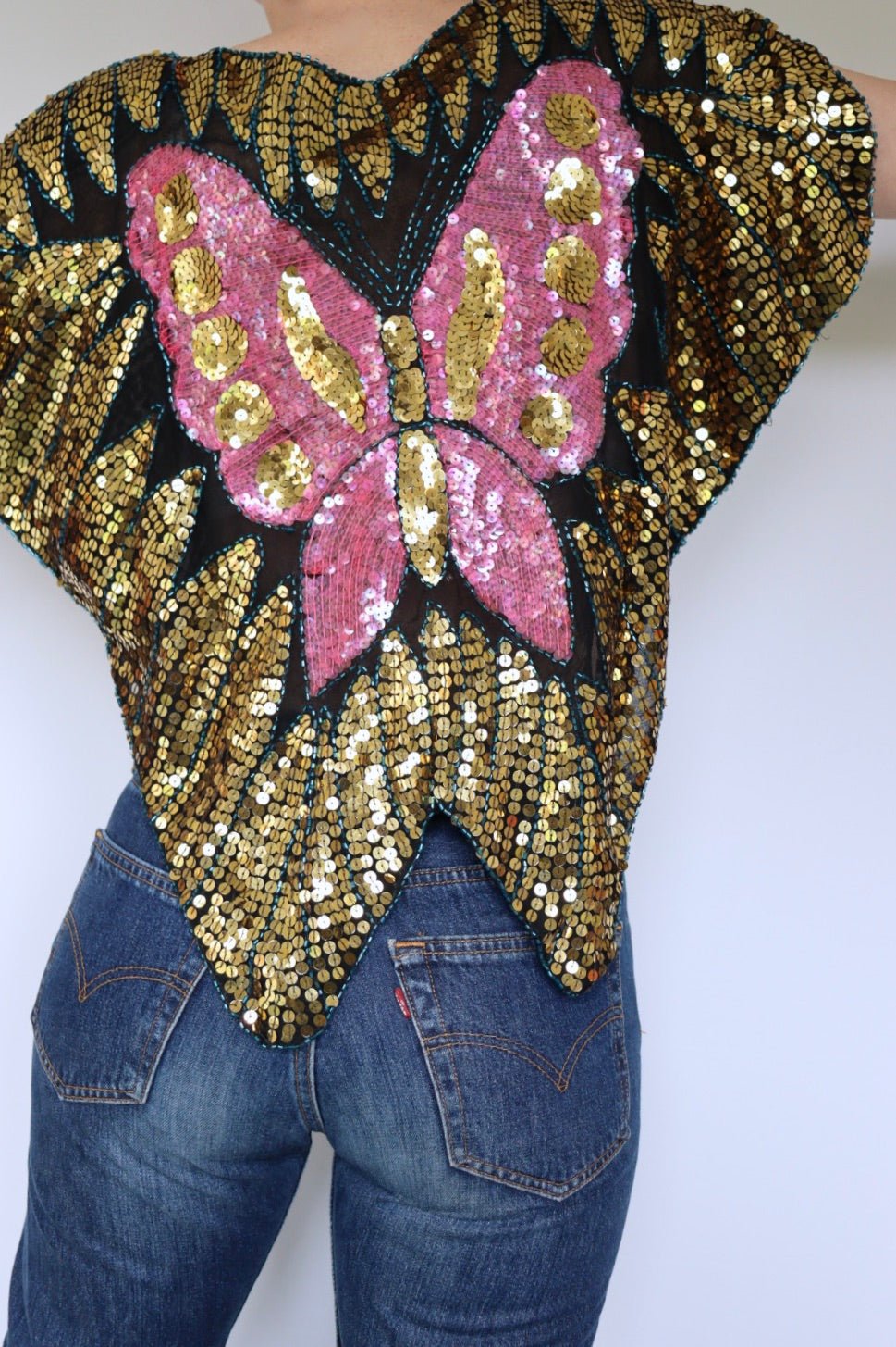 The Sequin Butterfly Pink - vintage top - S up to XL