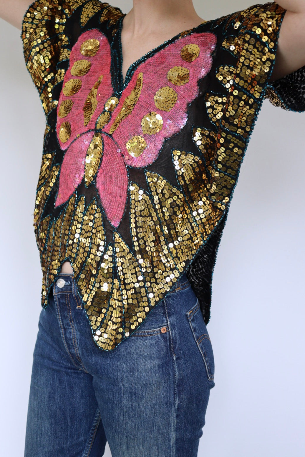 The Sequin Butterfly Pink - vintage top - S up to XL