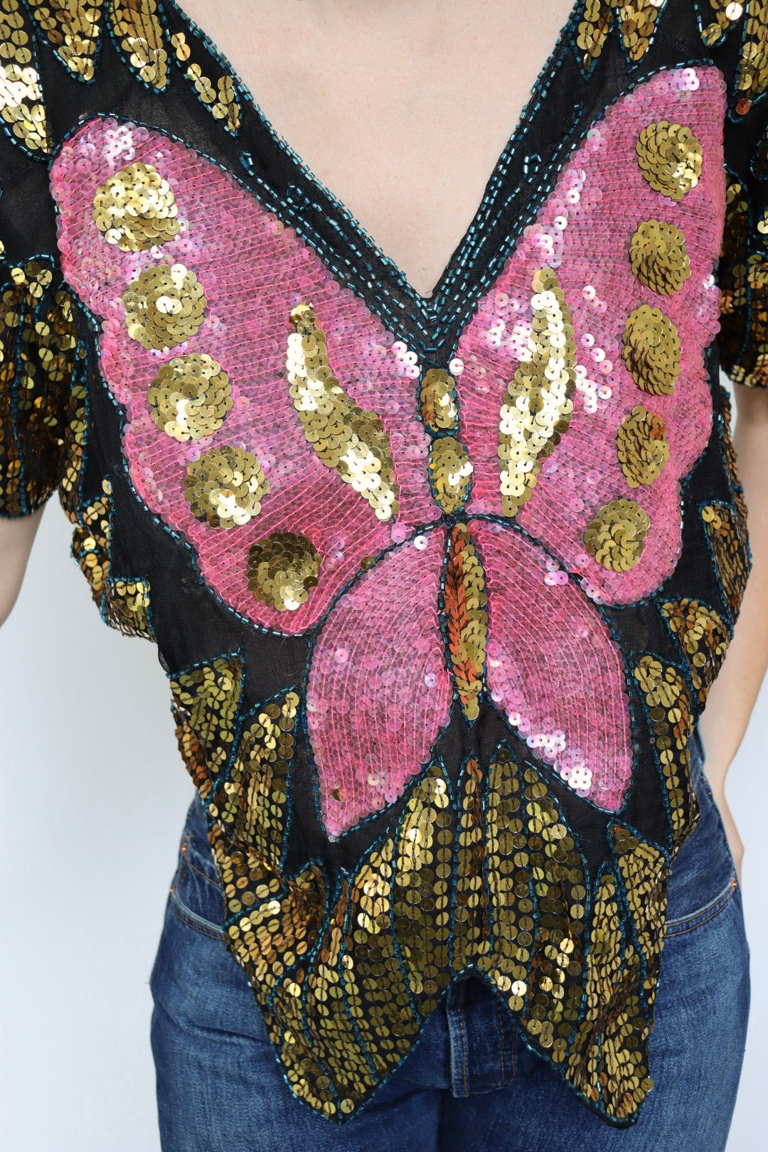 The Sequin Butterfly Pink - vintage top - S up to XL