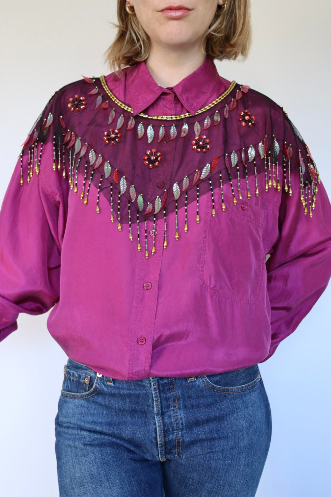 The Purple Silk - vintage silk blouse - S up to L