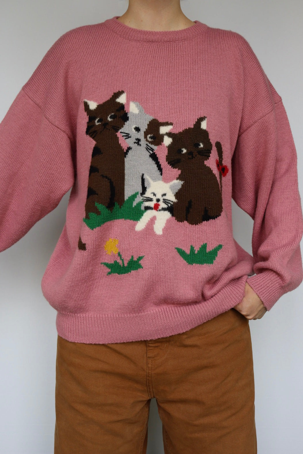 The Pink Cats - vintage knitted sweater - S up to L