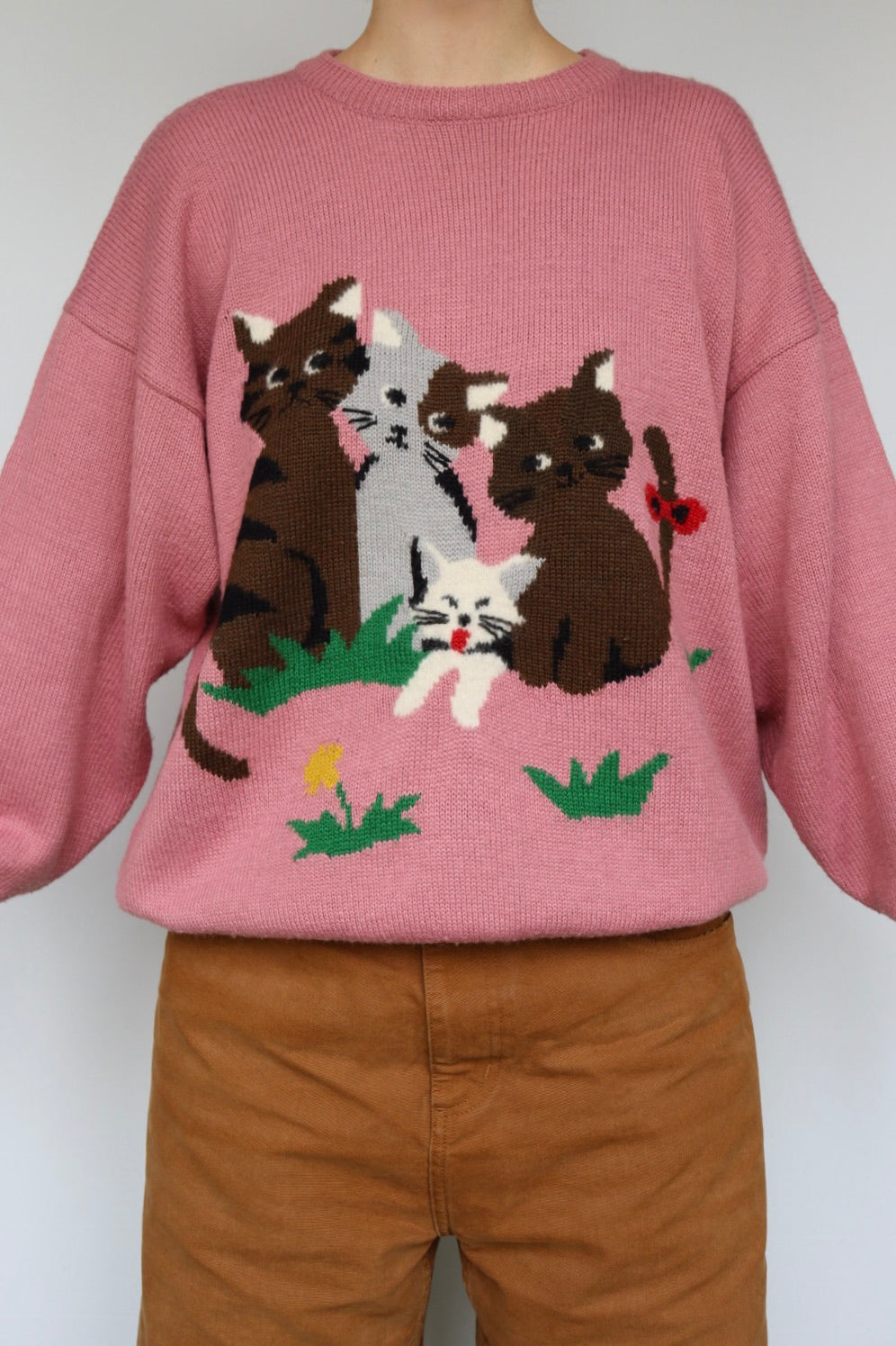 The Pink Cats - vintage knitted sweater - S up to L