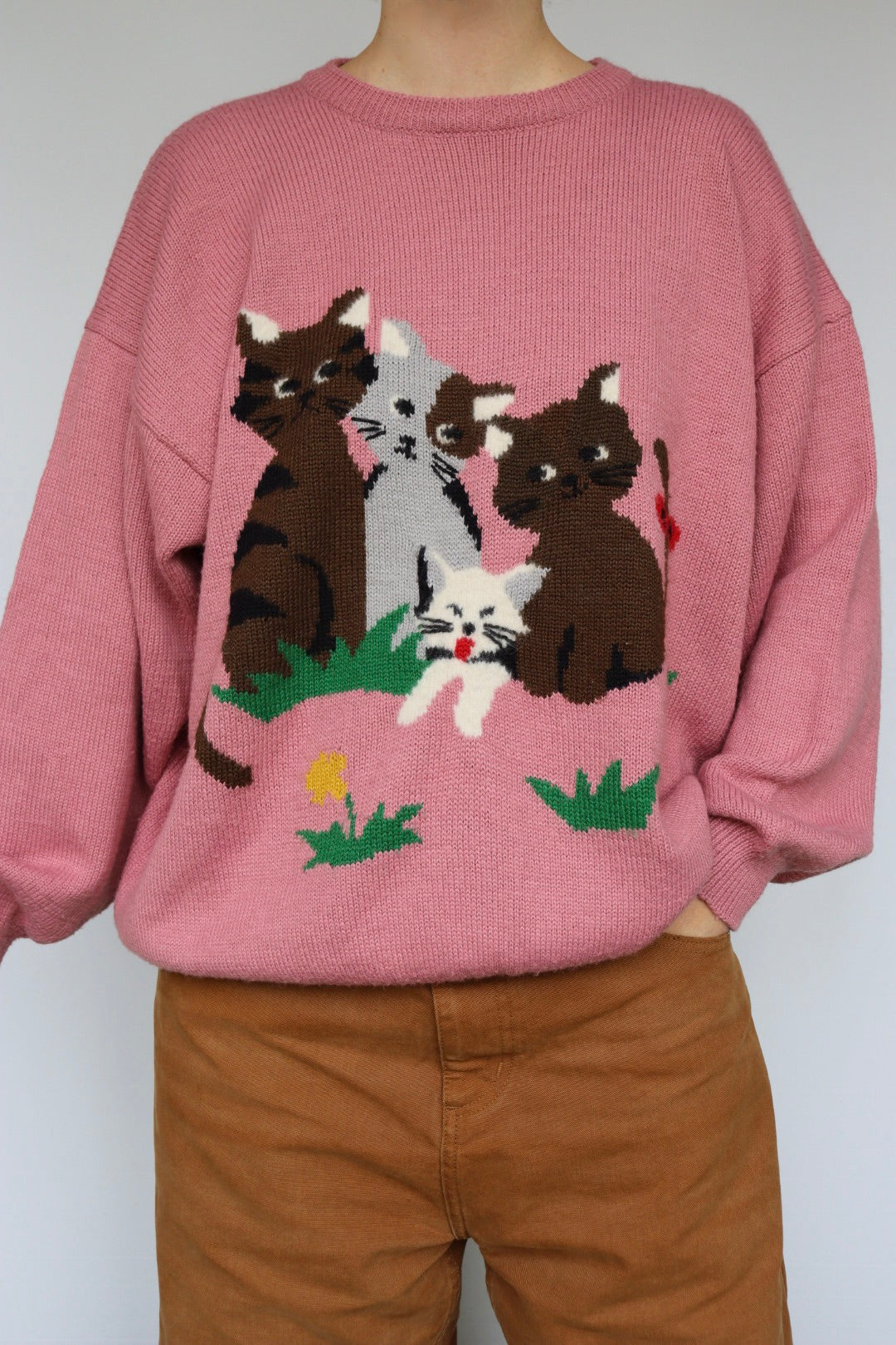The Pink Cats - vintage knitted sweater - S up to L