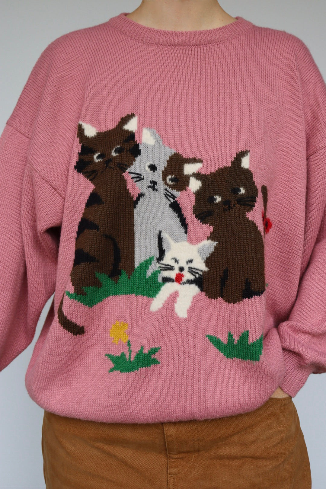 The Pink Cats - vintage knitted sweater - S up to L