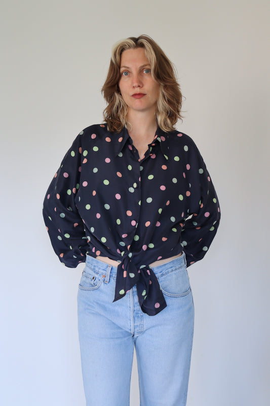 The Colorful Polkadots - silk blouse - S up to XL