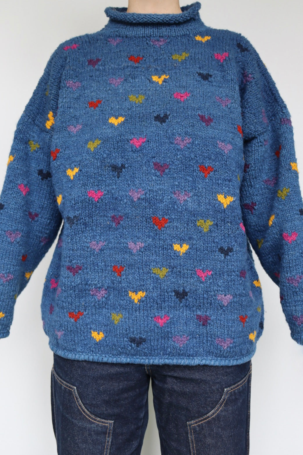 The Blue Hearts - vintage hand-knitted sweater - S up to L