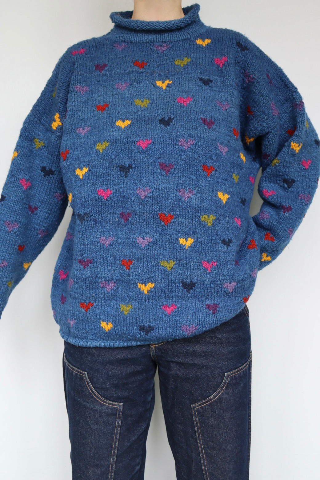 The Blue Hearts - vintage hand-knitted sweater - S up to L