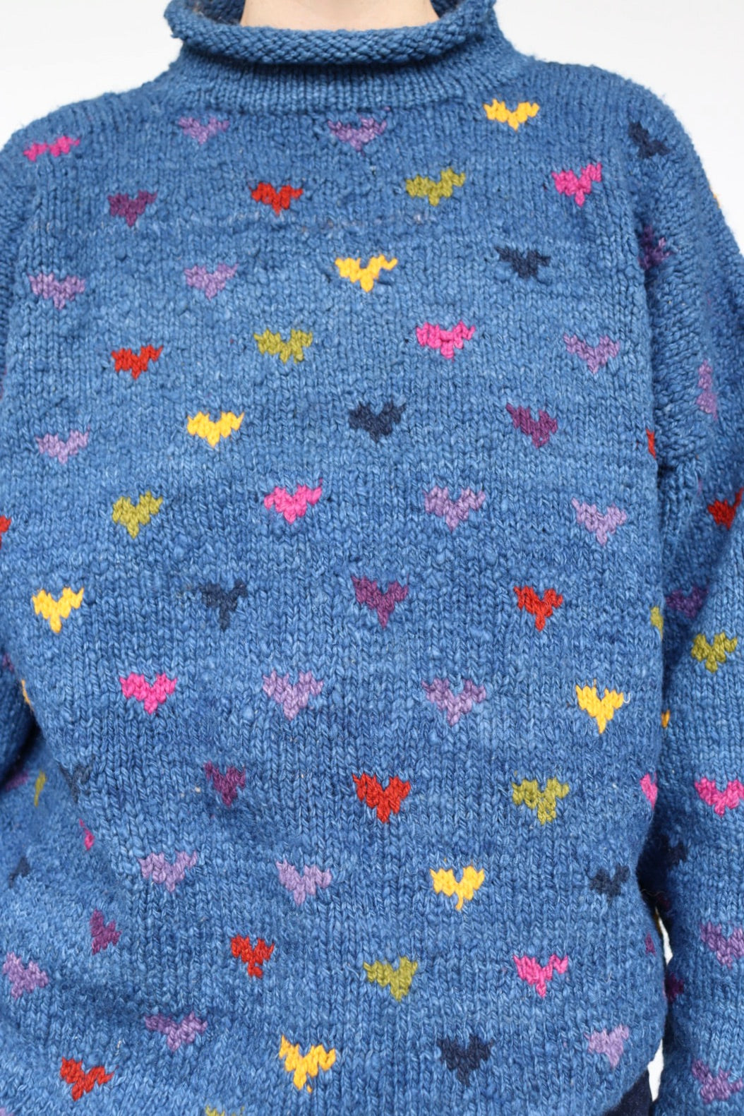 The Blue Hearts - vintage hand-knitted sweater - S up to L