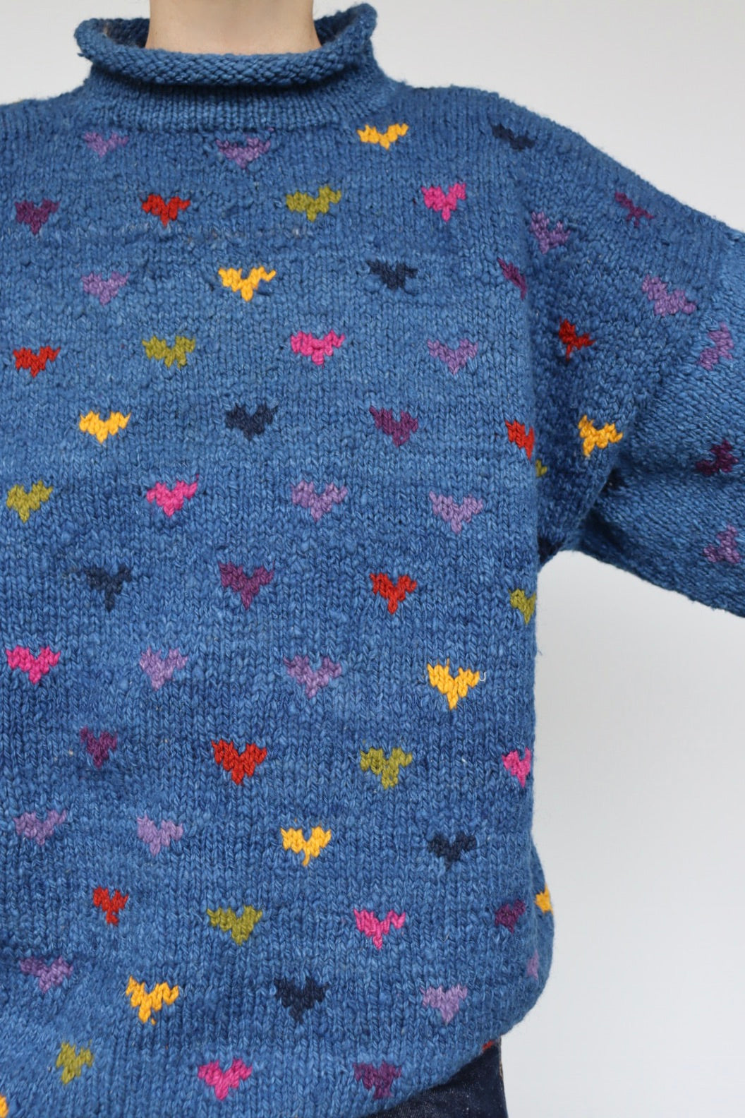 The Blue Hearts - vintage hand-knitted sweater - S up to L