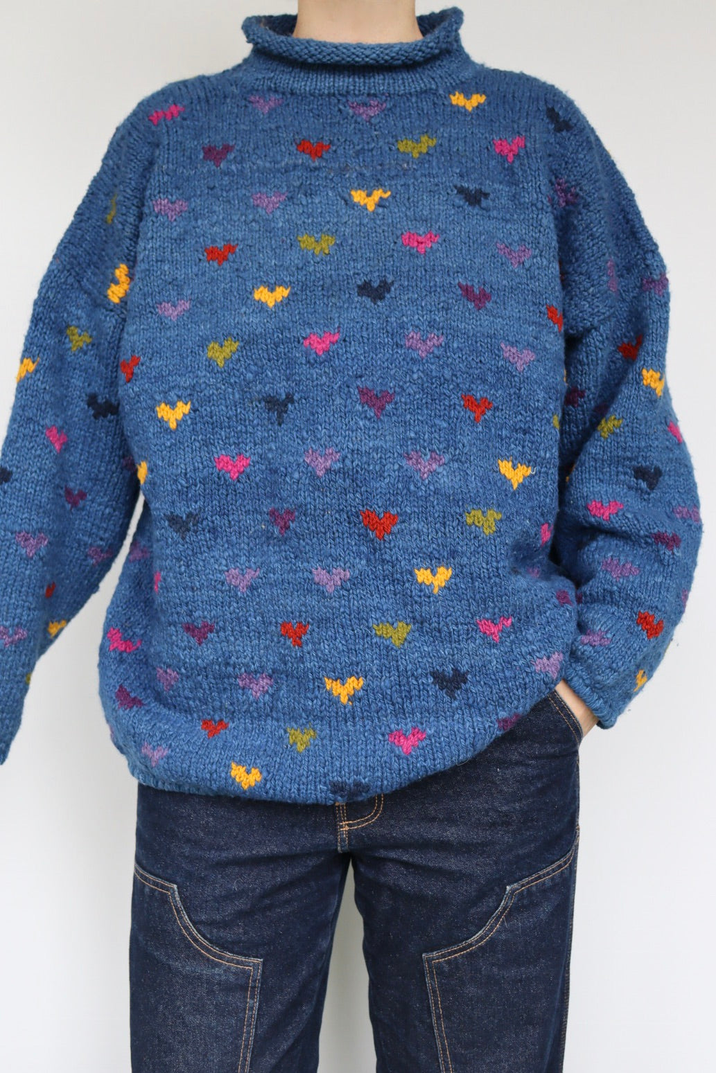The Blue Hearts - vintage hand-knitted sweater - S up to L