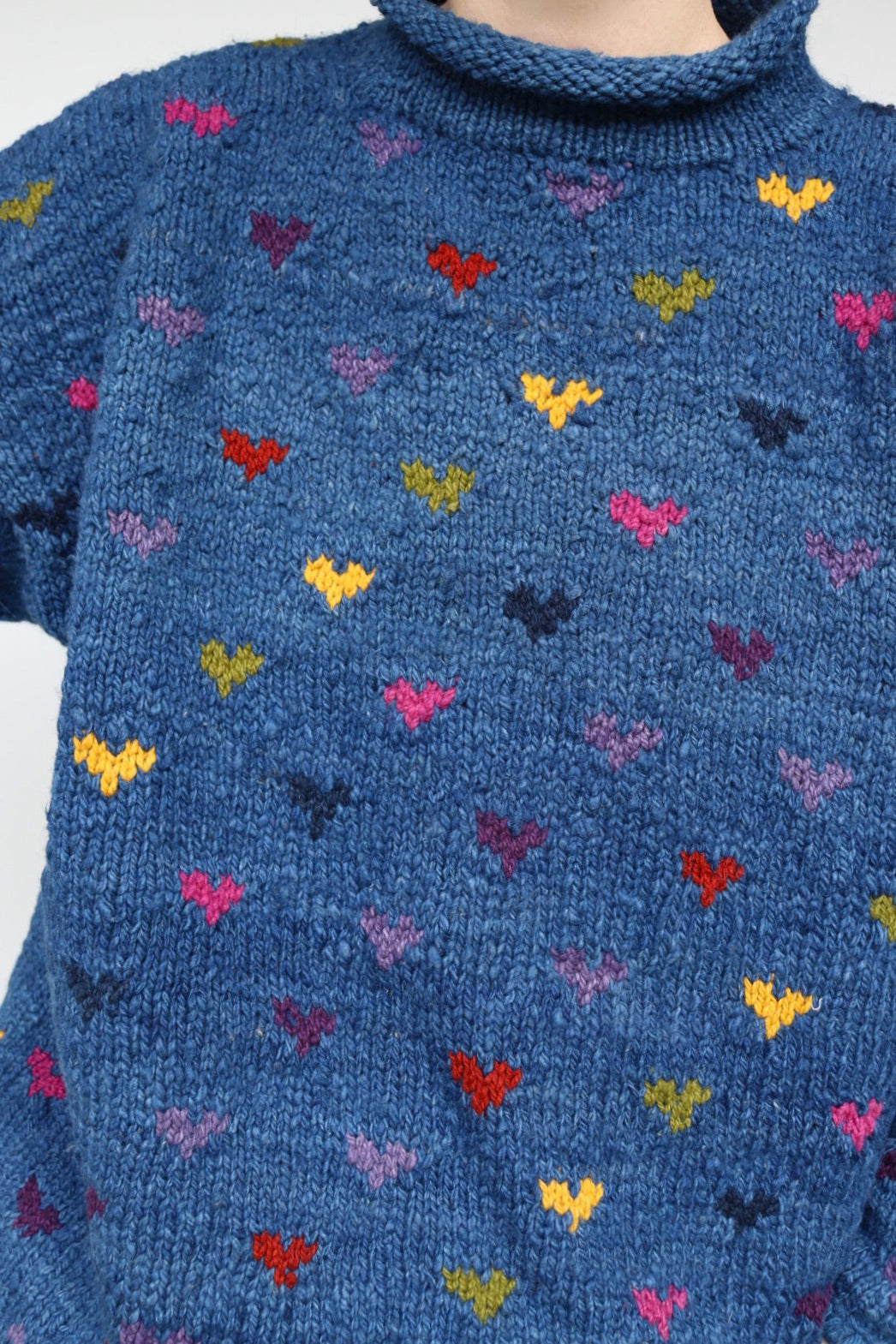 The Blue Hearts - vintage hand-knitted sweater - S up to L