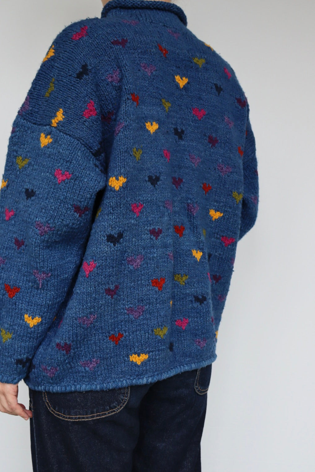 The Blue Hearts - vintage hand-knitted sweater - S up to L