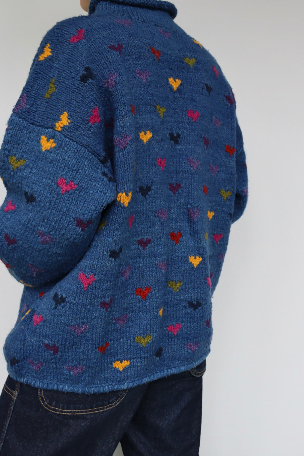 The Blue Hearts - vintage hand-knitted sweater - S up to L