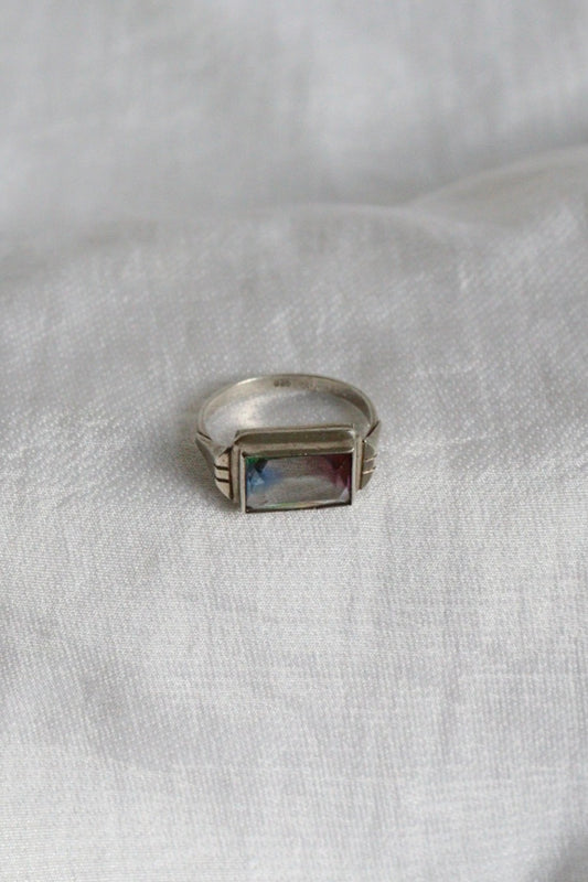 The Rectangular rainbow - vintage silver ring