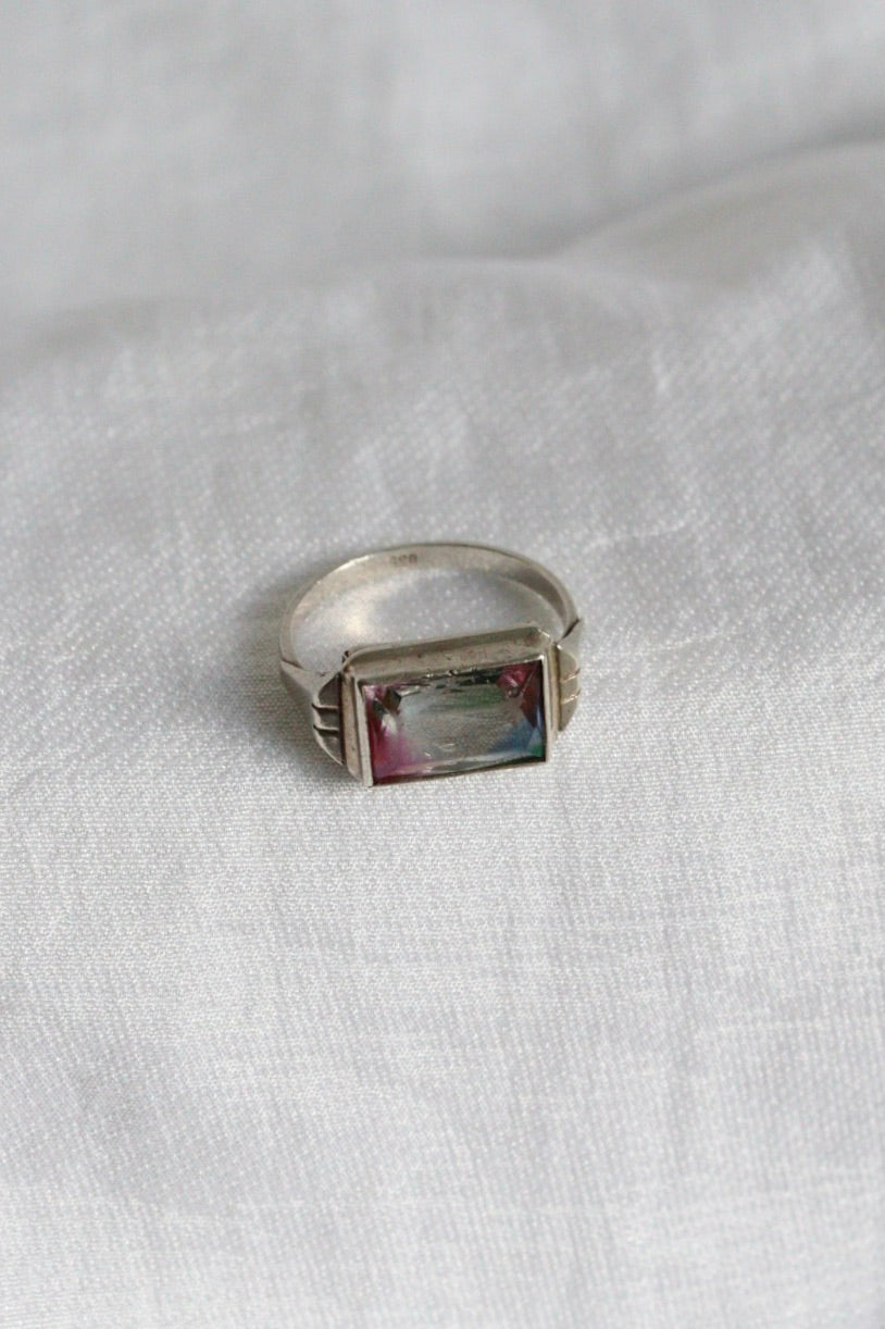 The Rectangular rainbow - vintage silver ring
