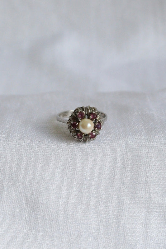 The Pearls Rosette - vintage silver ring