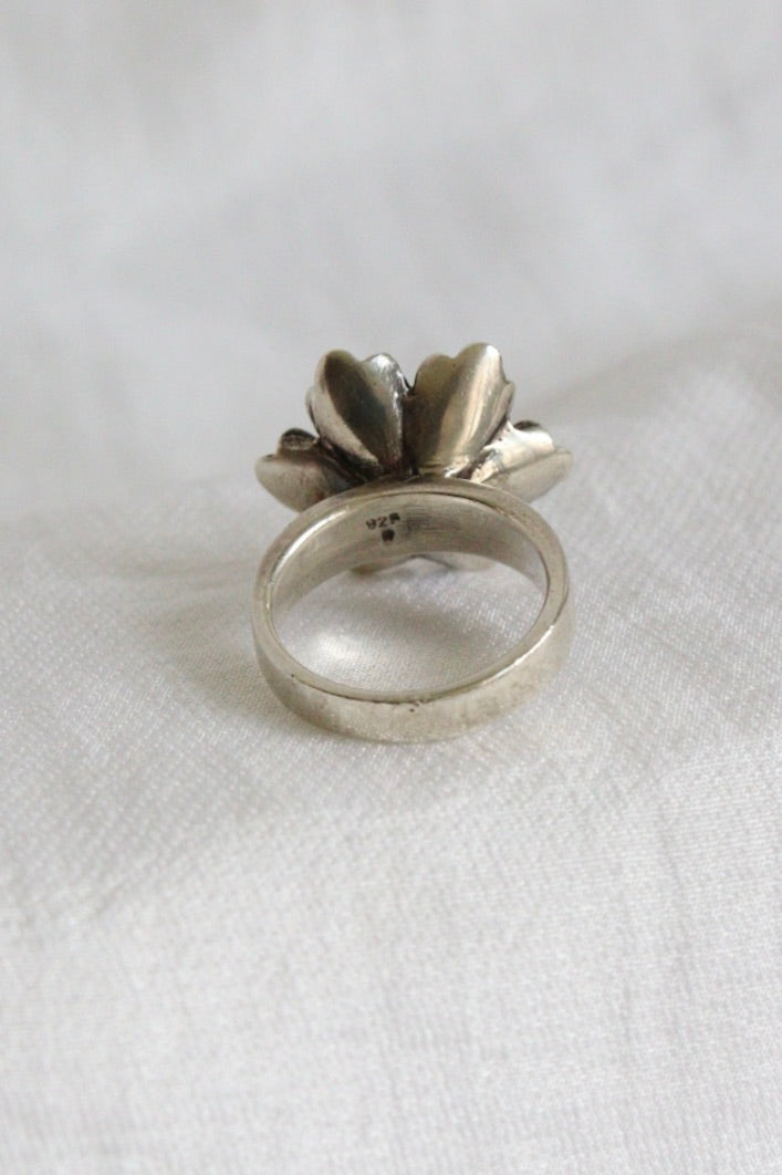 The April Hellebore - vintage silver ring
