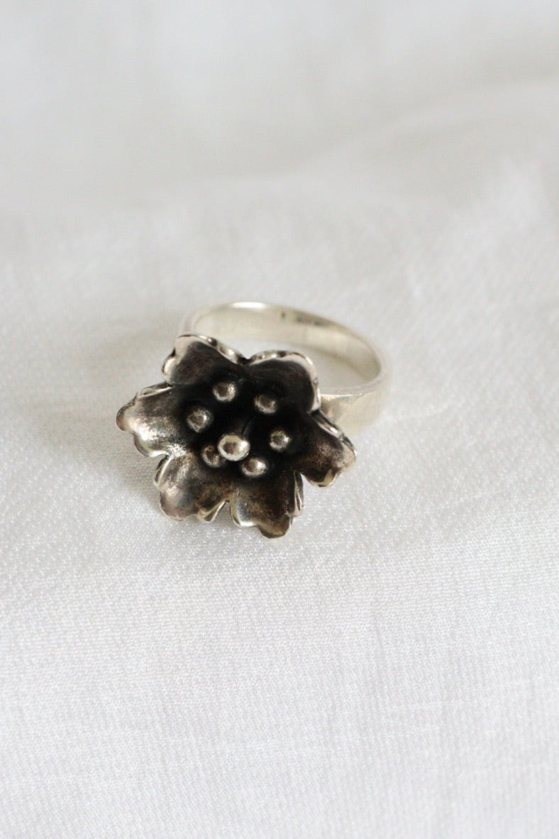 The April Hellebore - vintage silver ring