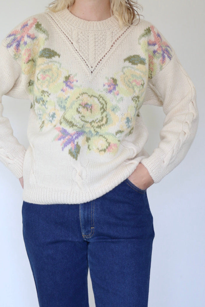 The Pastel Flowers - knitted sweater - S up to M/L