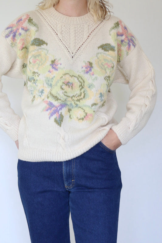 The Pastel Flowers - knitted sweater - S up to M/L