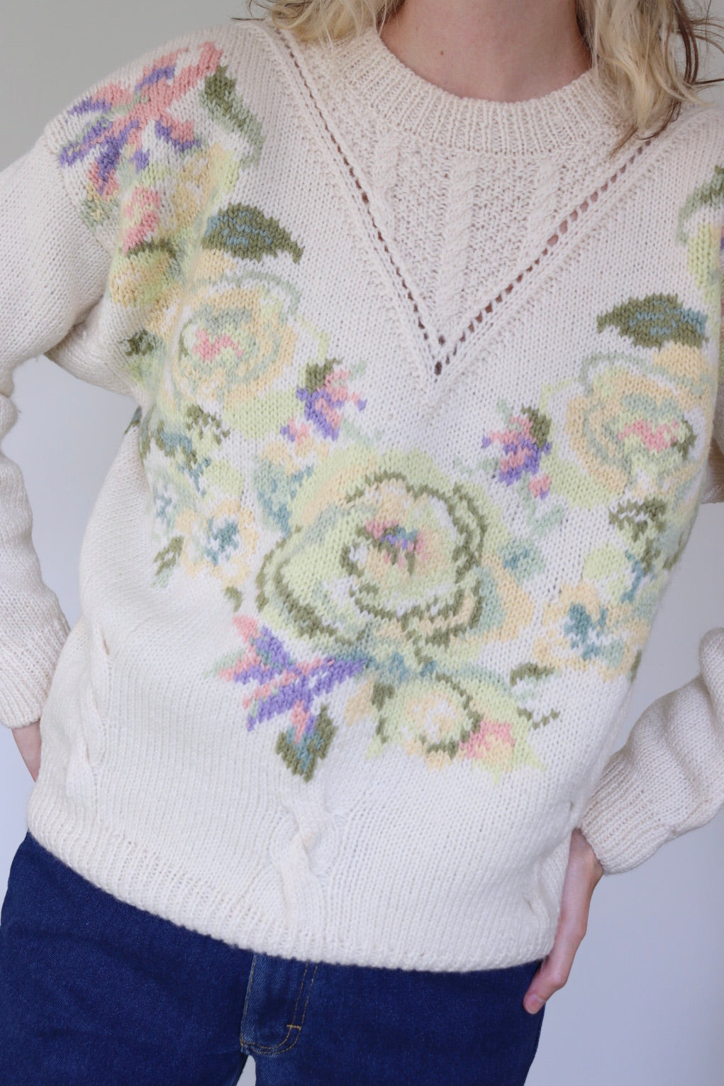 The Pastel Flowers - knitted sweater - S up to M/L