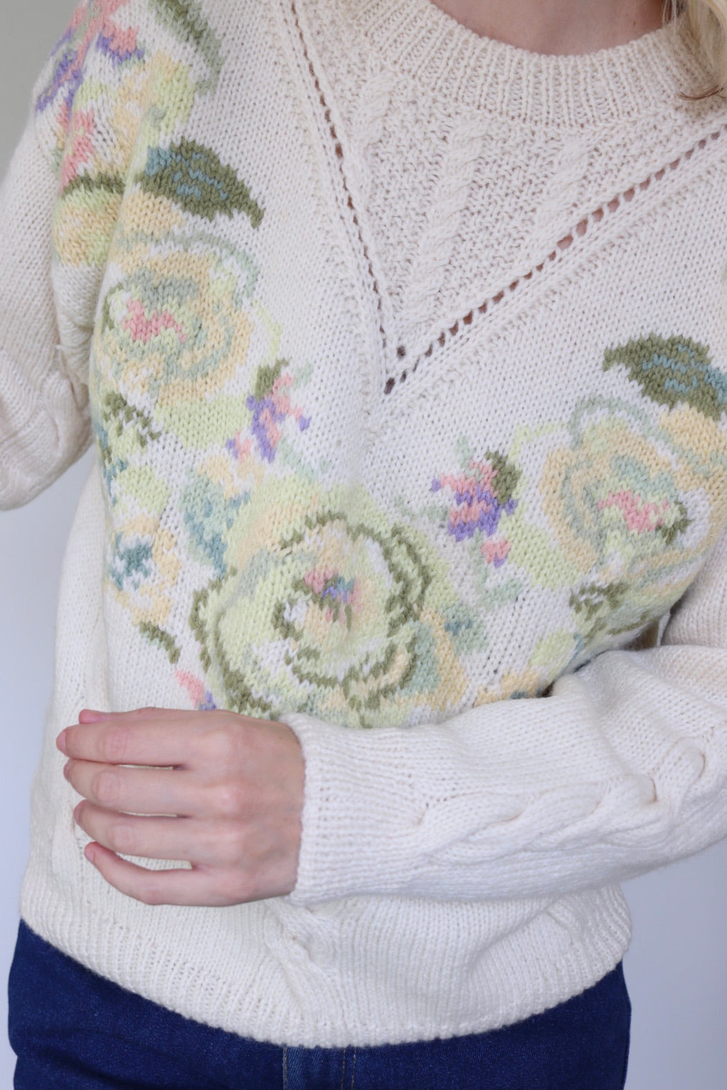 The Pastel Flowers - knitted sweater - S up to M/L