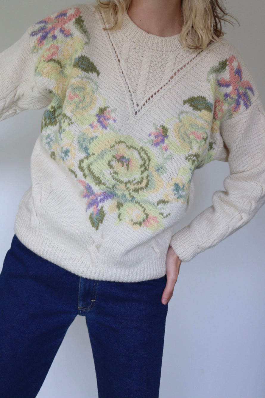 The Pastel Flowers - knitted sweater - S up to M/L