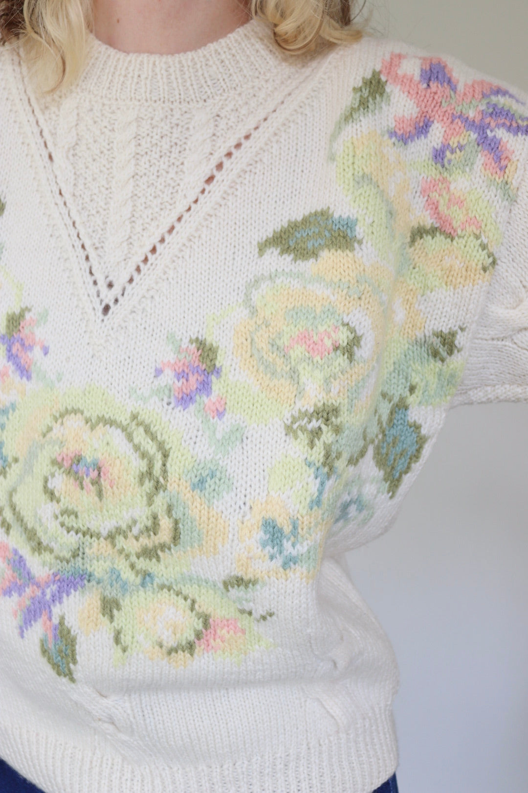 The Pastel Flowers - knitted sweater - S up to M/L