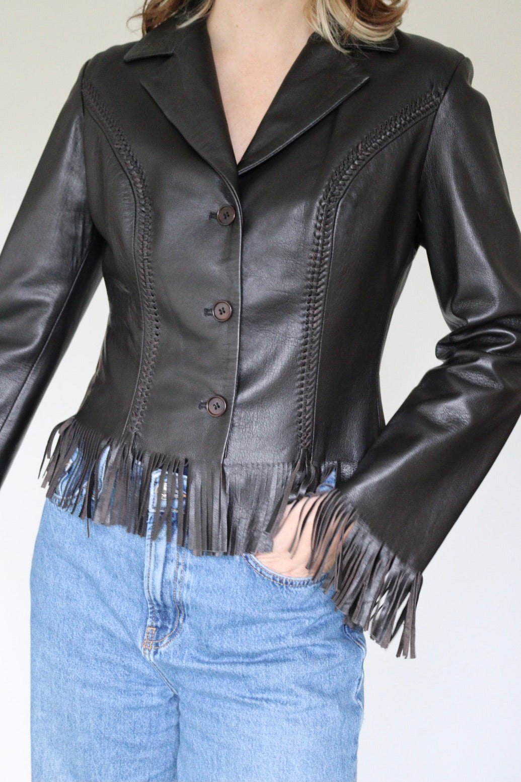 The Umber Fringe - leather jacket - S up to M