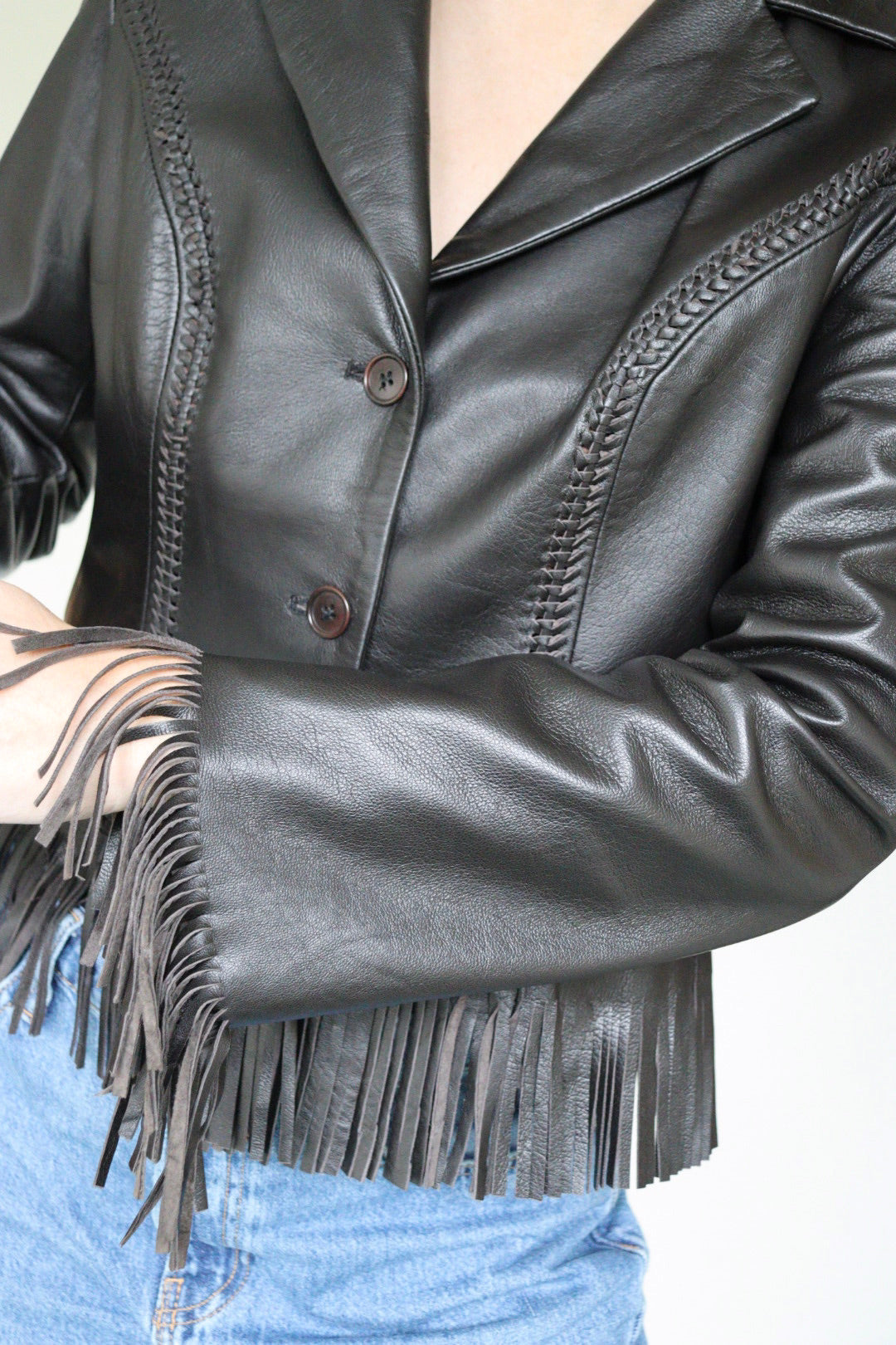 The Umber Fringe - leather jacket - S up to M