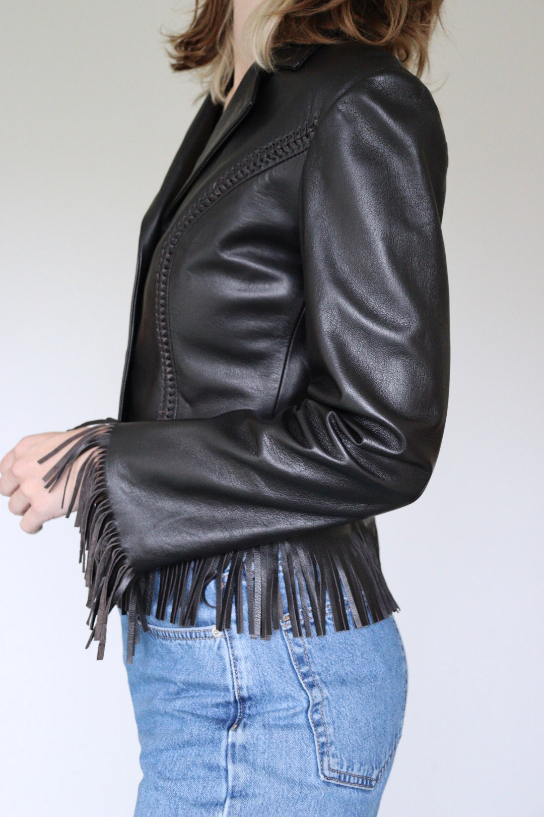 The Umber Fringe - leather jacket - S up to M
