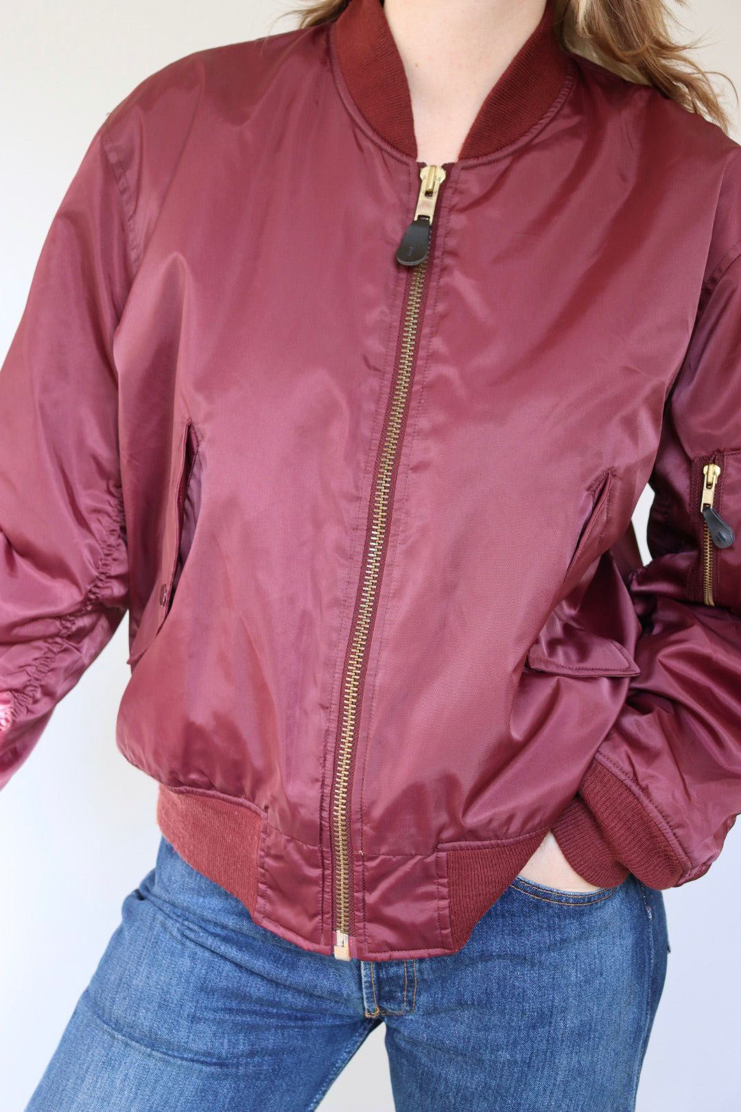The Bordeaux & Orange - bomber jacket - S up to M/L
