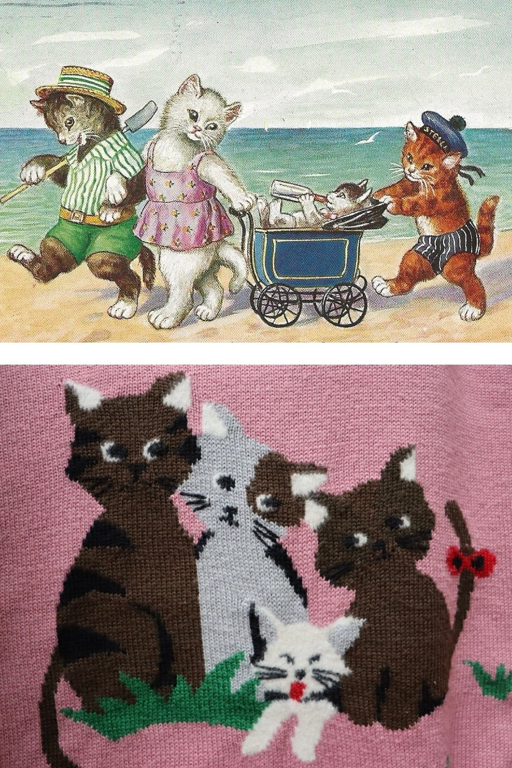 The Pink Cats - vintage knitted sweater - S up to L
